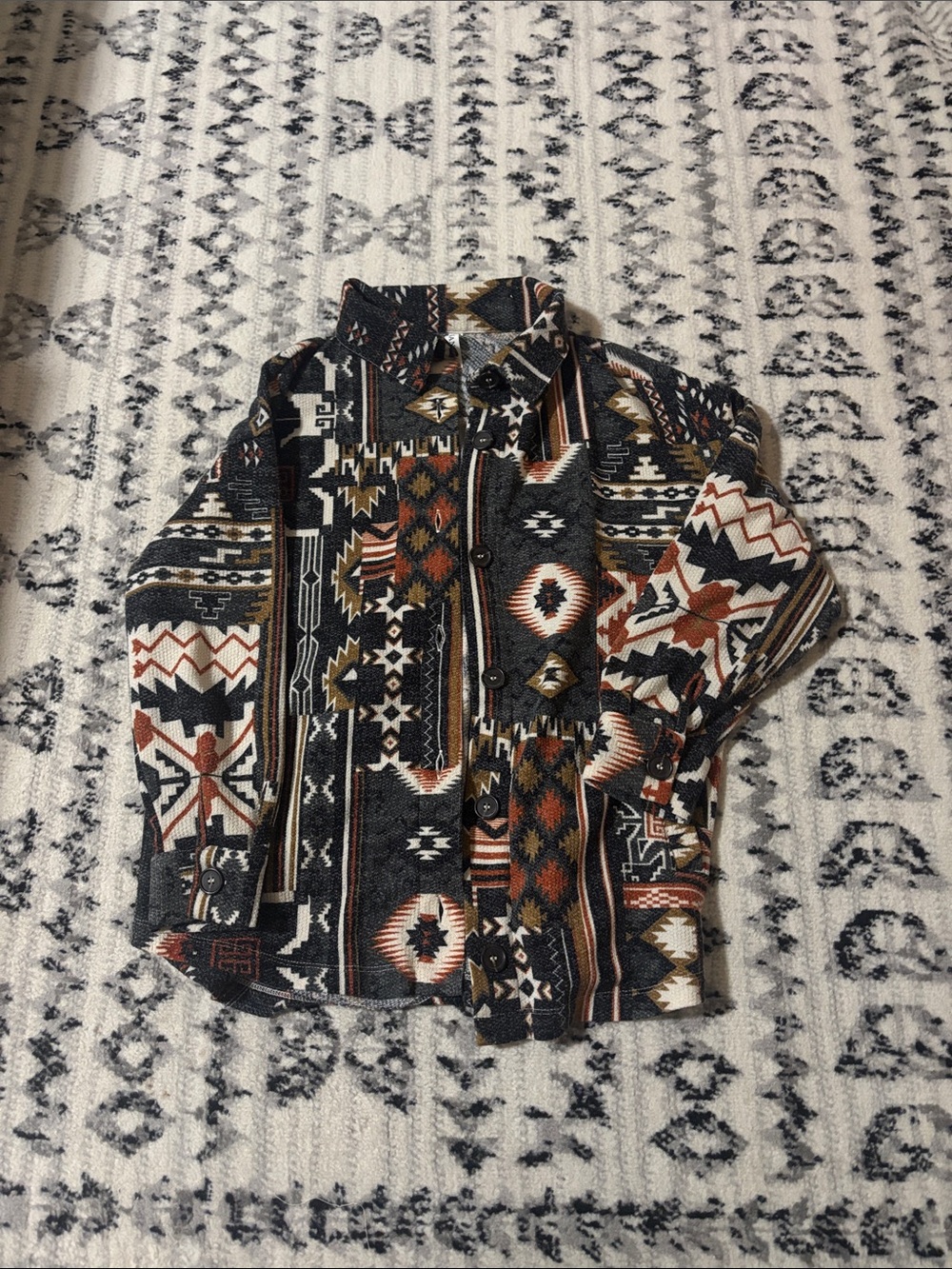 NaNa Aztec Pattern Button-Up in Black, Gray, Brown